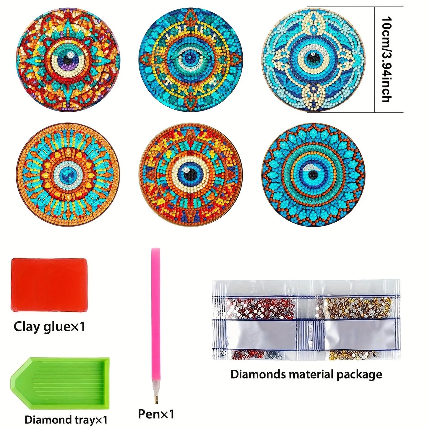 6 pcs set DIY Special Shaped Diamond Painting Coaster  | Eye£¨no holder£©