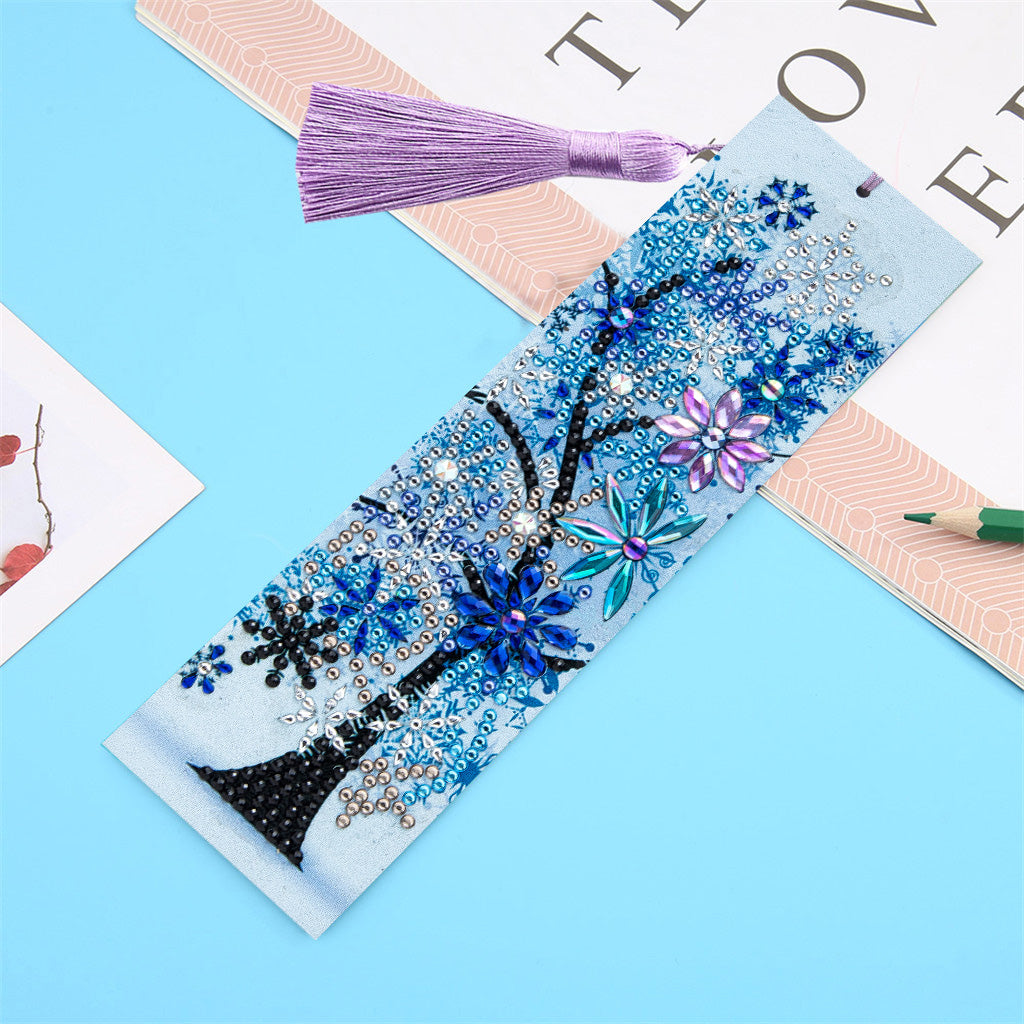 DIY Four seasons tree winter Special Shaped Diamond Painting Leather Bookmark Tassel