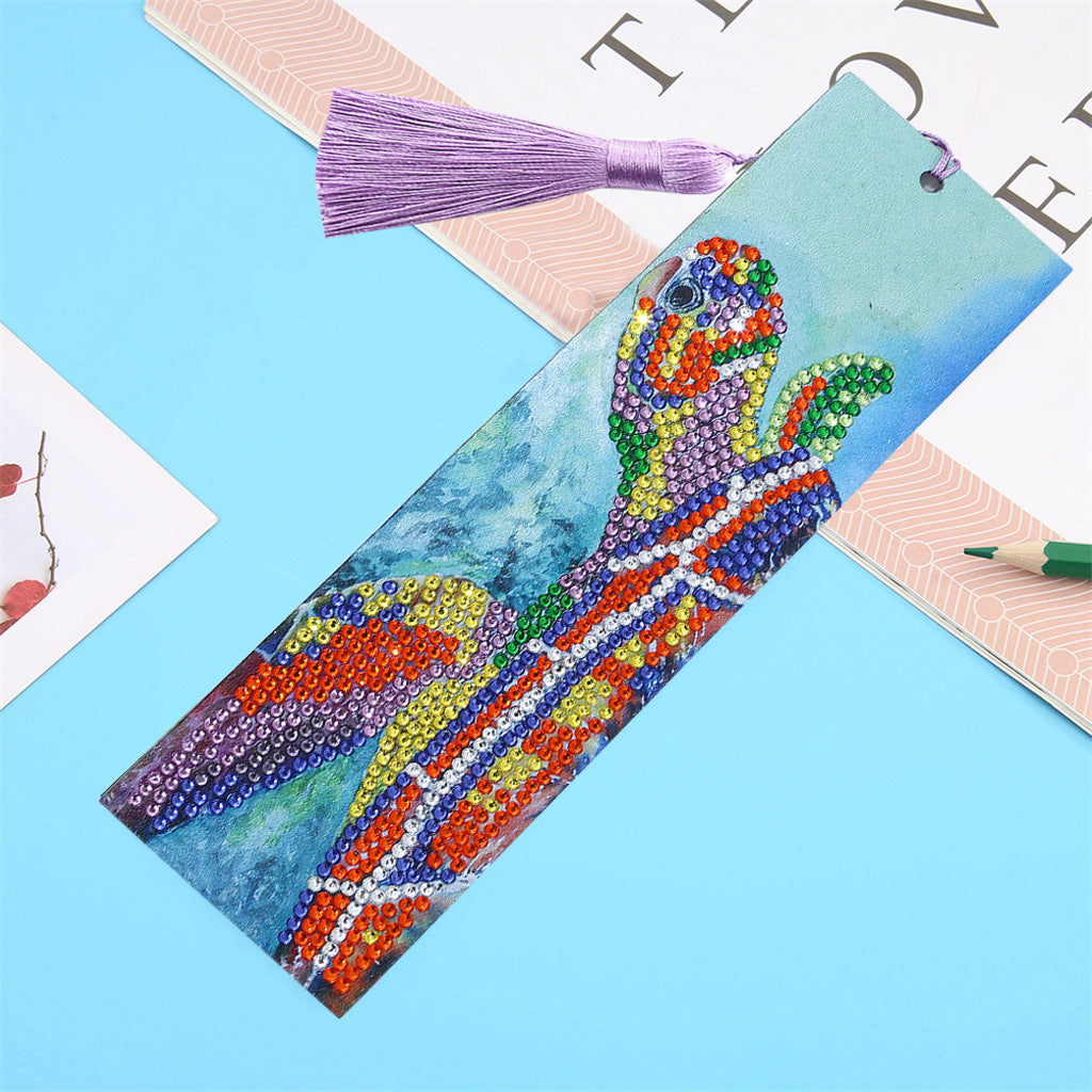 DIY Sea turtle Special Shaped Diamond Painting Leather Bookmark Tassel