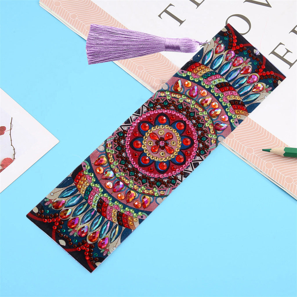 DIY Mandala Special Shaped Diamond Painting Leather Bookmark Tassel