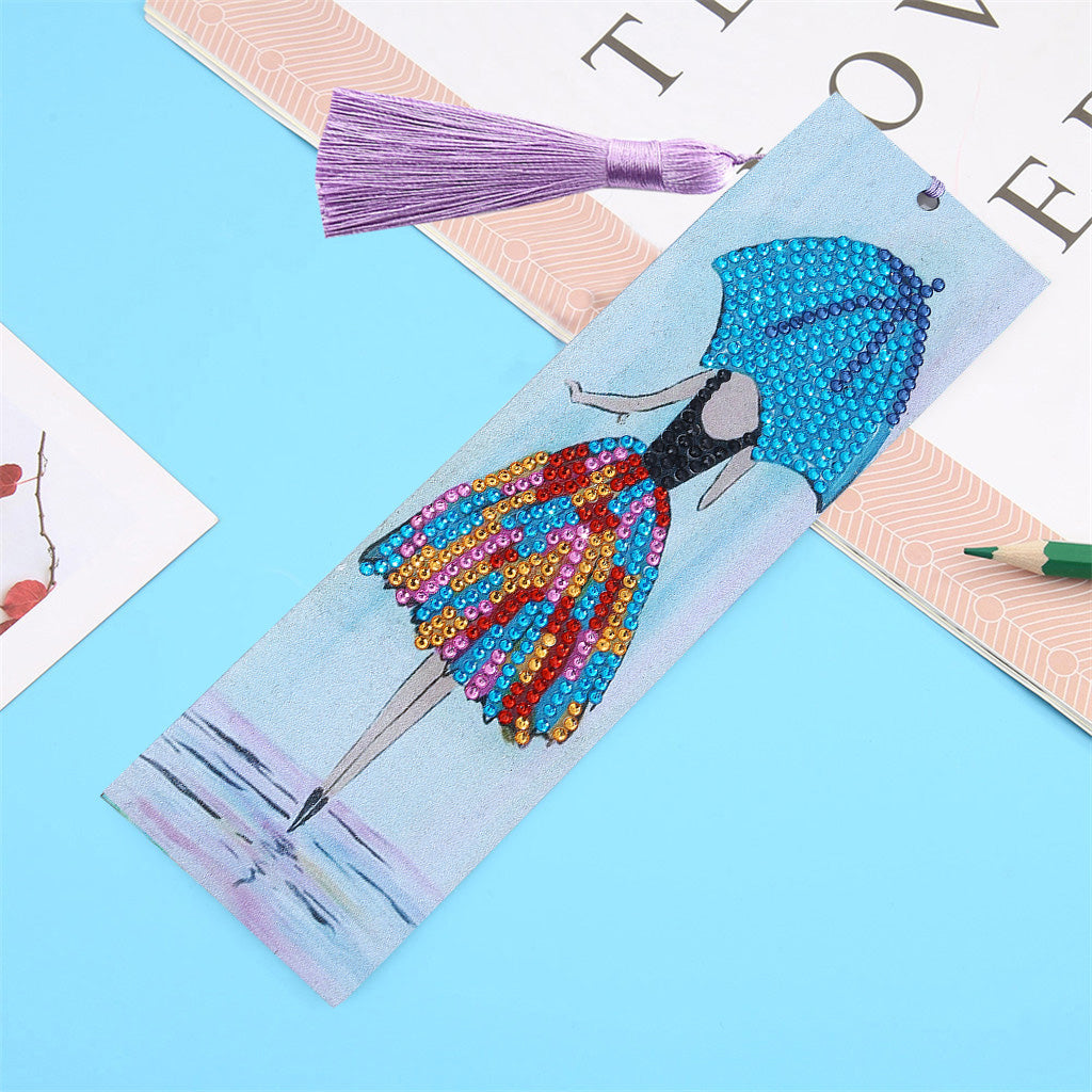 DIY girl Special Shaped Diamond Painting Leather Bookmark Tassel