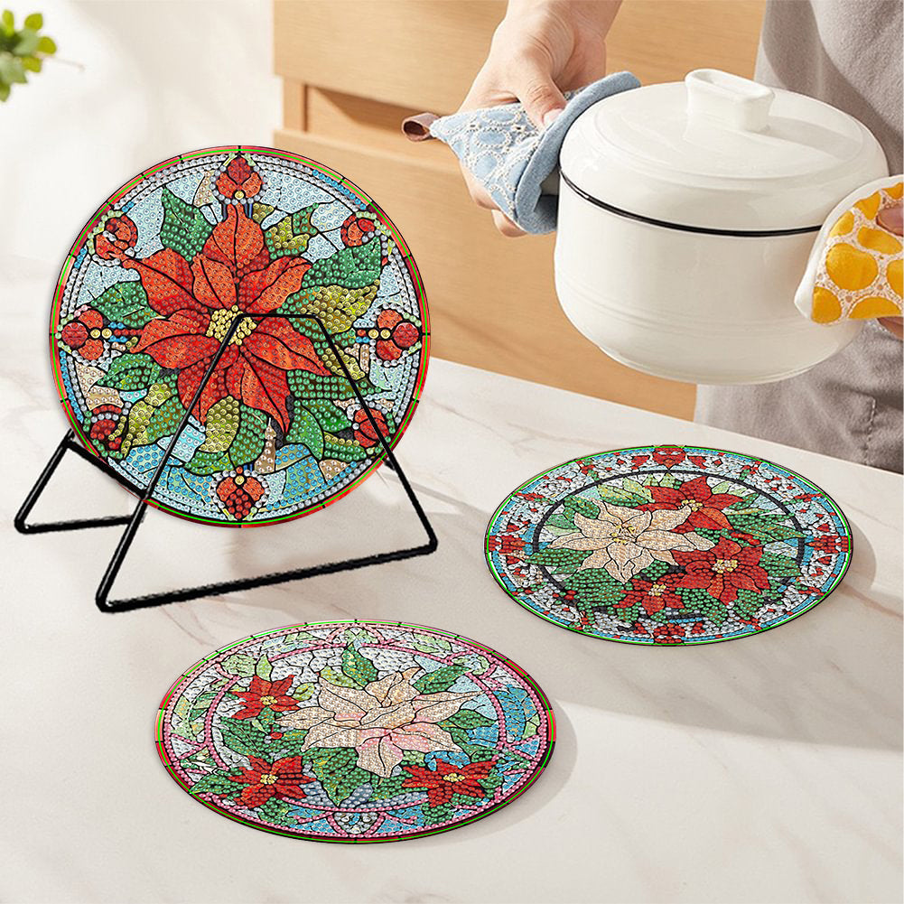 4PCS Diamond Painting Placemats Insulated Dish Mats | Flower