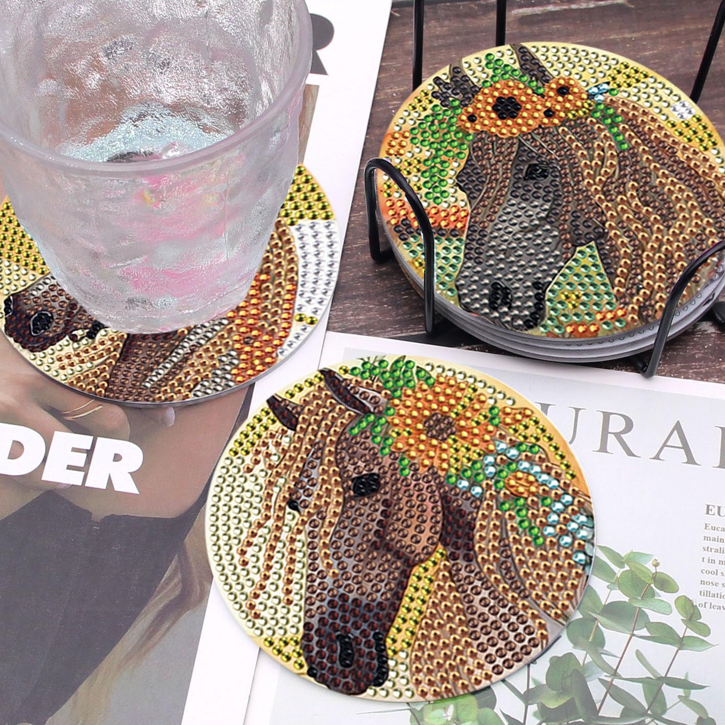 6 pcs set DIY Special Shaped Diamond Painting Coaster  | horse £¨no holder£©