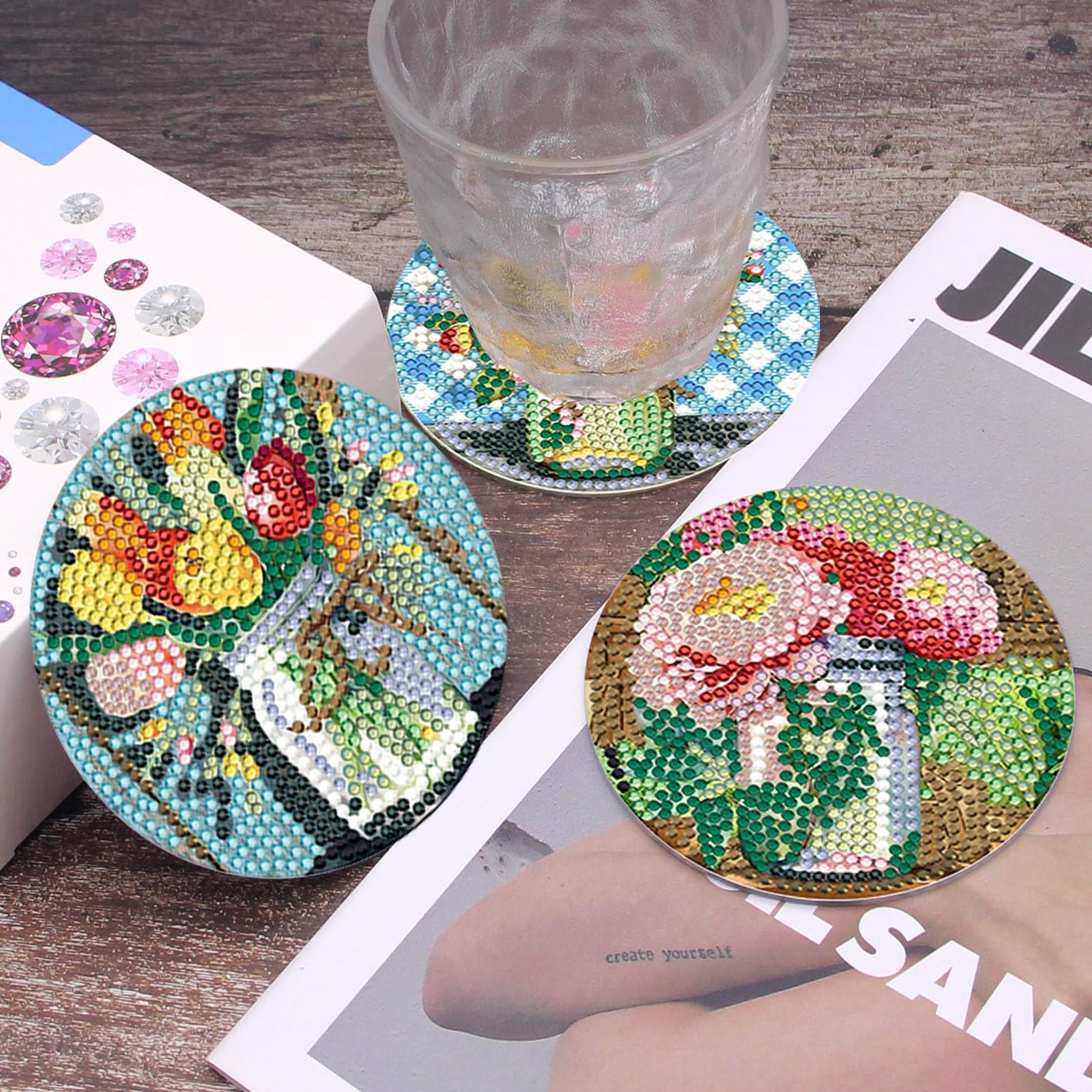 8 pcs set DIY Special Shaped Diamond Painting Coaster  | bouquet£¨no holder£©