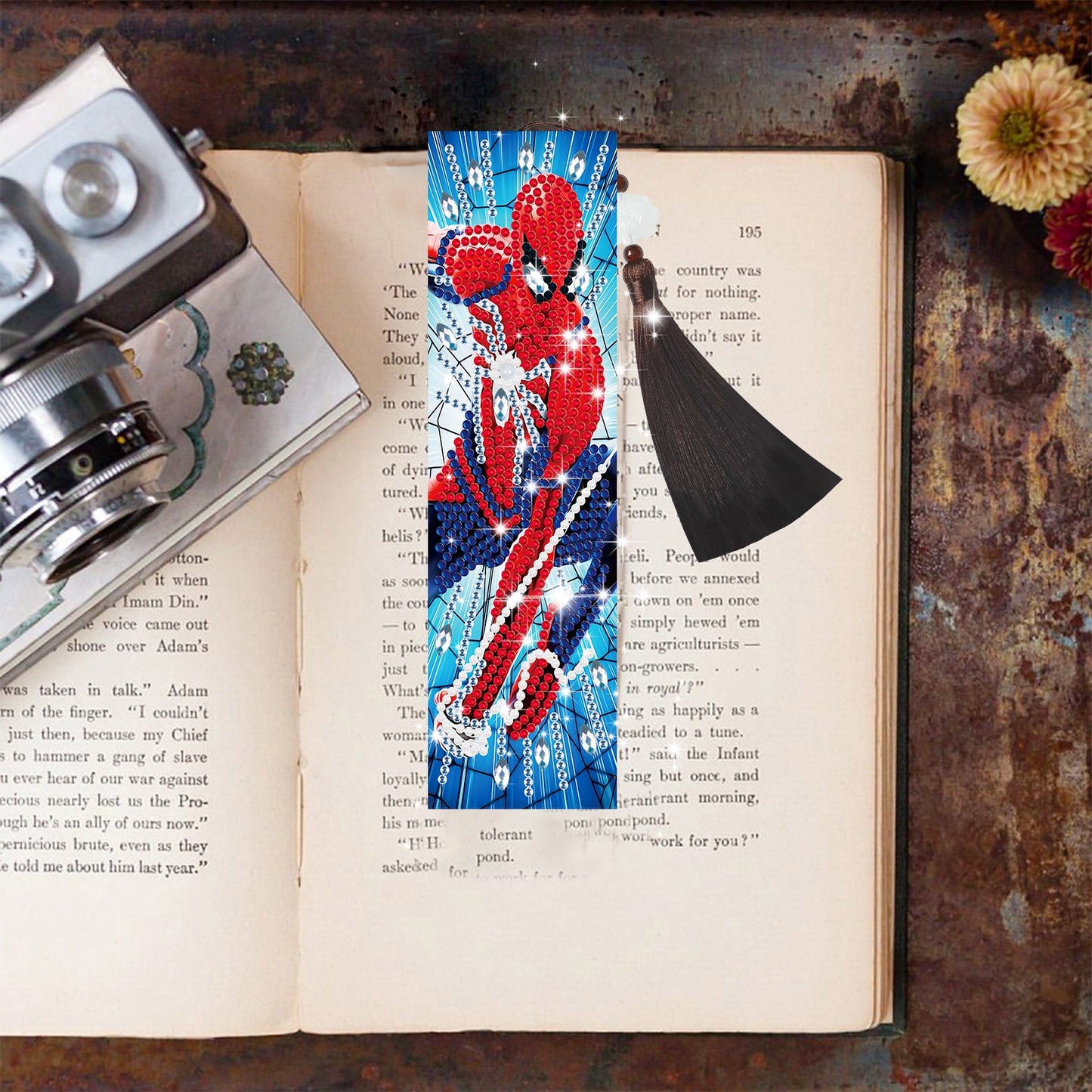 DIY Special Shaped Diamond Painting Leather Bookmark Tassel | Spiderman