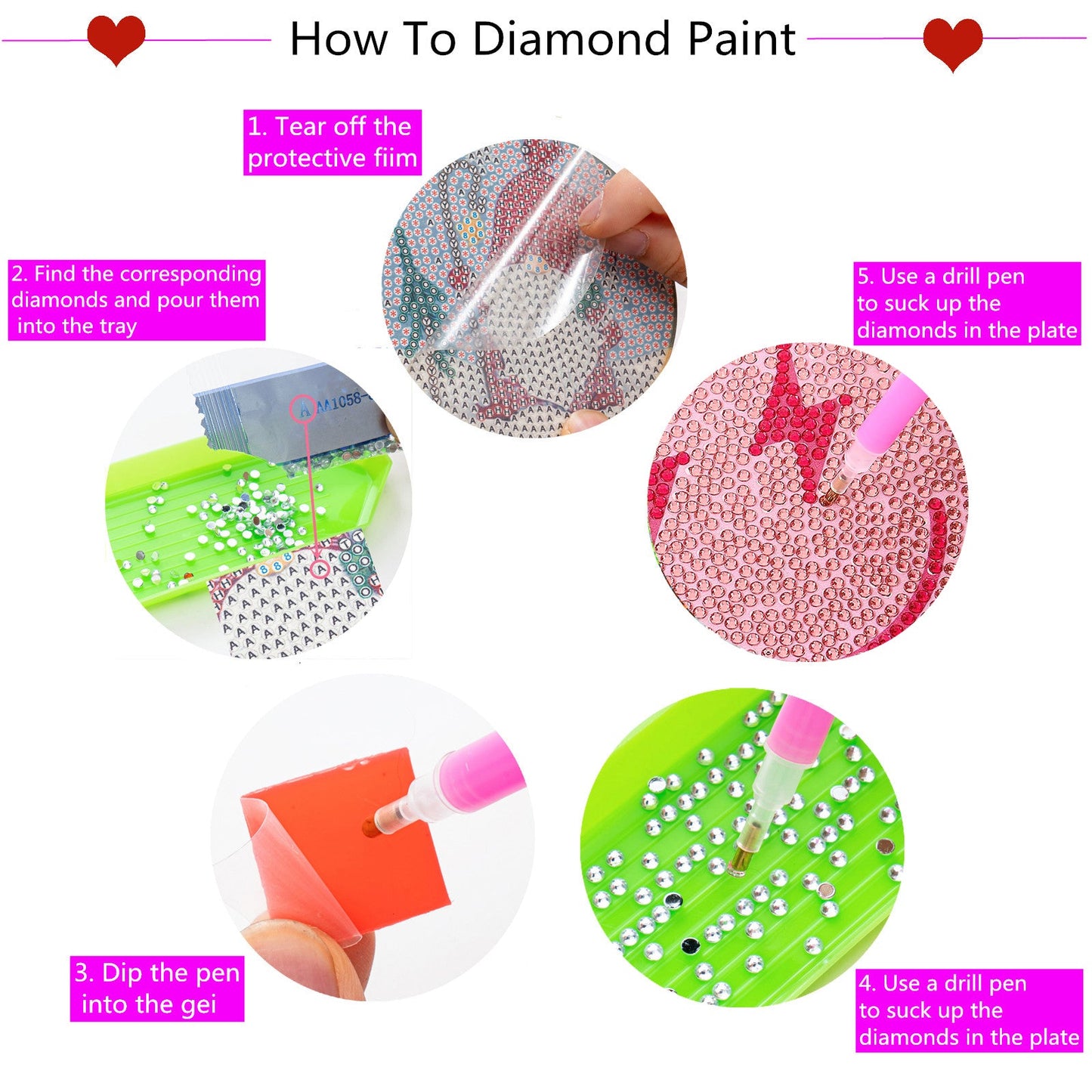 8 pcs set DIY Special Shaped Diamond Painting Coaster | Pink Smile
