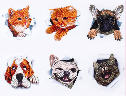 6pcs Round Diamond Painting Stickers Wall Sticker | Realistic animal series