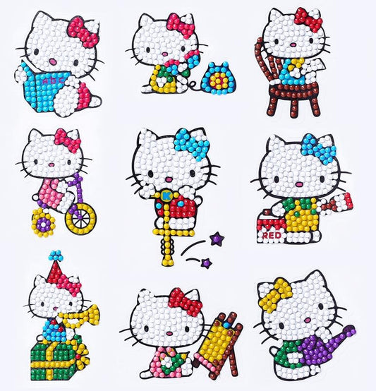 9pcs Round Diamond Painting Stickers Wall Sticker | Hello Kitty Series