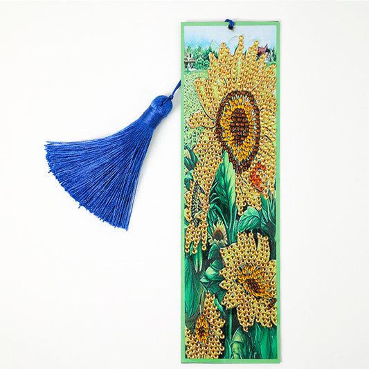 DIY Special Shaped Diamond Painting Leather Bookmark Tassel | Sunflower