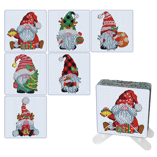 6 pcs set DIY Special Shaped Diamond Painting Coaster | Christmas Gnome