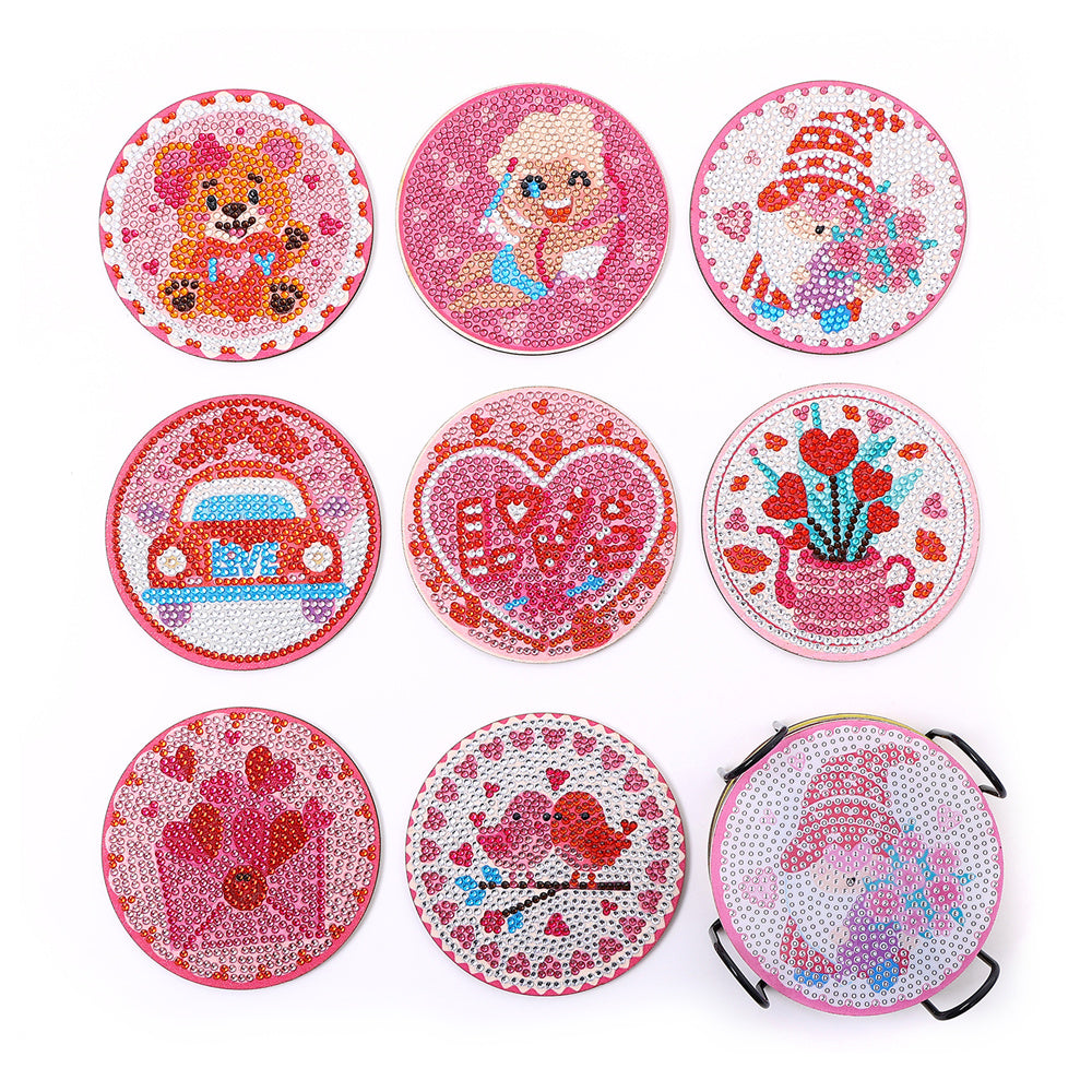 8 pcs set DIY Special Shaped Diamond Painting Coaster | Pink