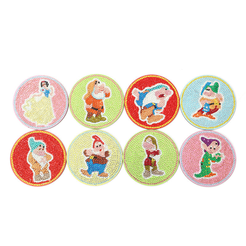 8 pcs set DIY Special Shaped Diamond Painting Coaster | Snow White and the Seven Dwarfs