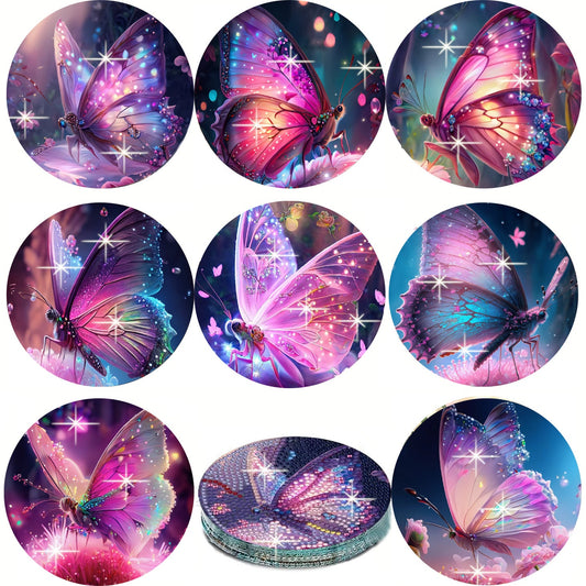 8 pcs set DIY Special Shaped Diamond Painting Coaster  | Butterfly£¨no holder£©