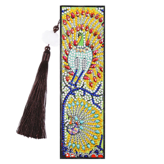 DIY Special Shaped Diamond Painting | Peacock | Leather Tassel Bookmark