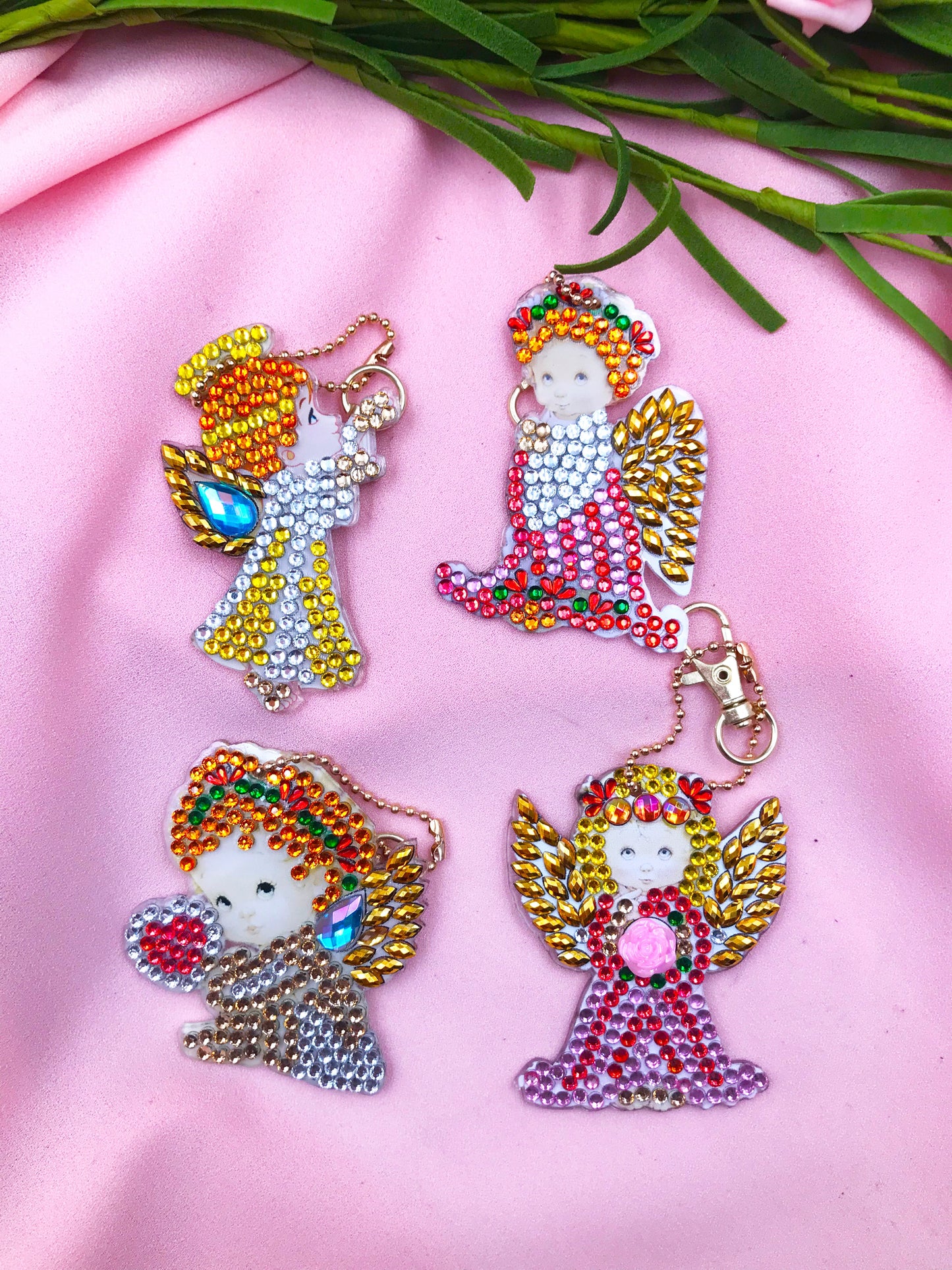 4pcs DIY Angel Sets Special Shaped Full Drill Diamond Painting Key Chain with Key Ring Jewelry Gifts for Girl Bags