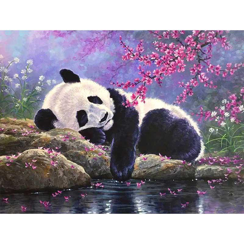 Panda by the lake | Full Round Diamond Painting Kits