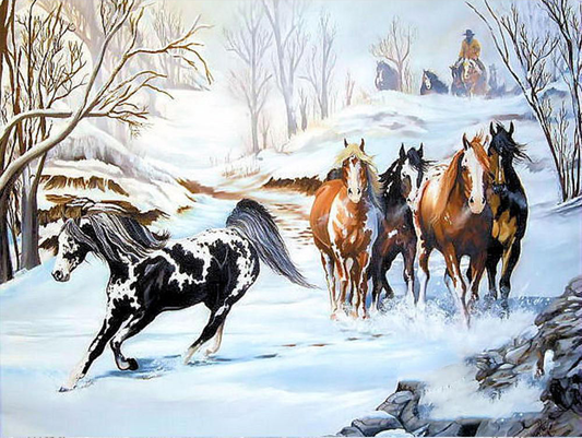 Horse in the snow | Full Round Diamond Painting Kits