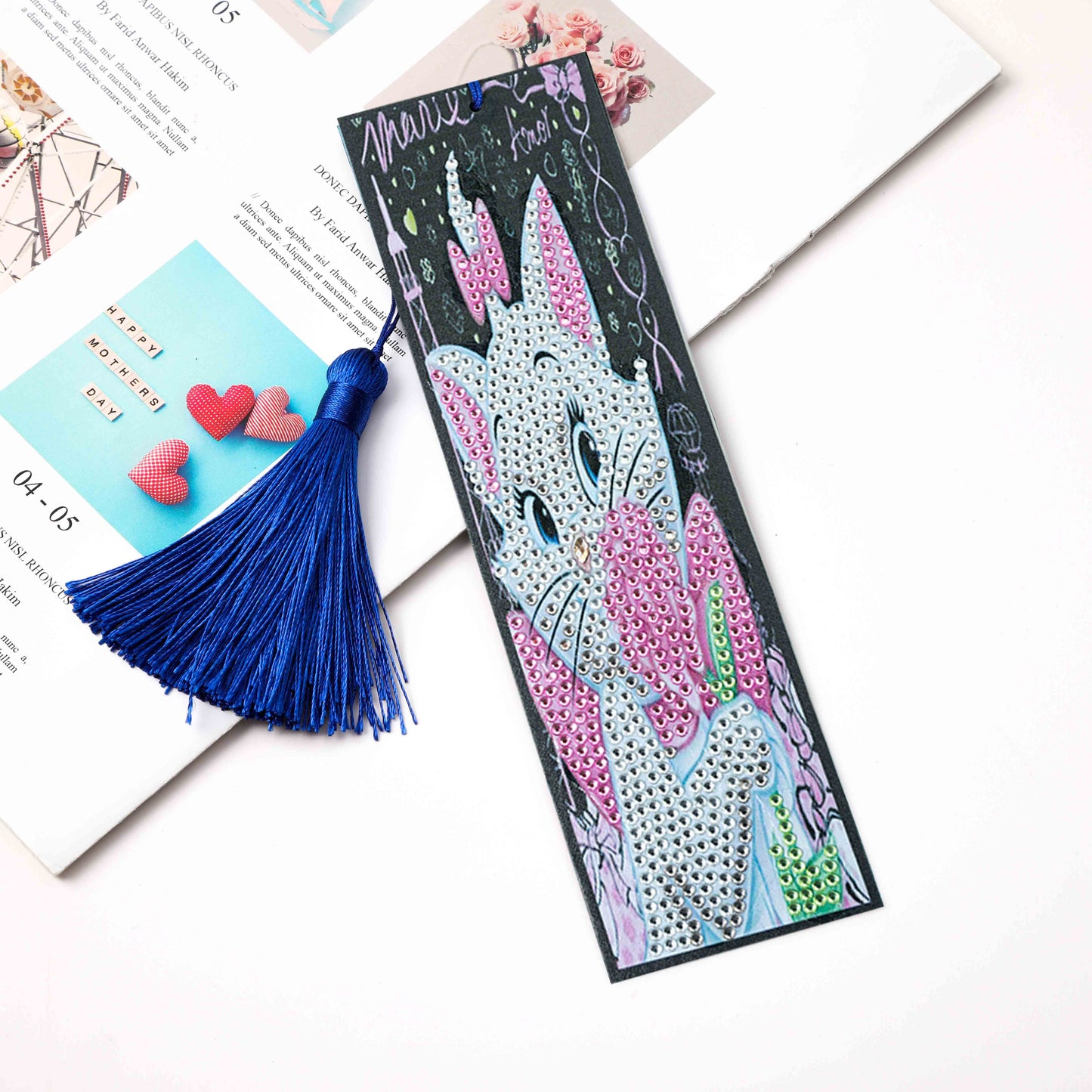 DIY Special Shaped Diamond Painting Leather Tassel Bookmark | Cat