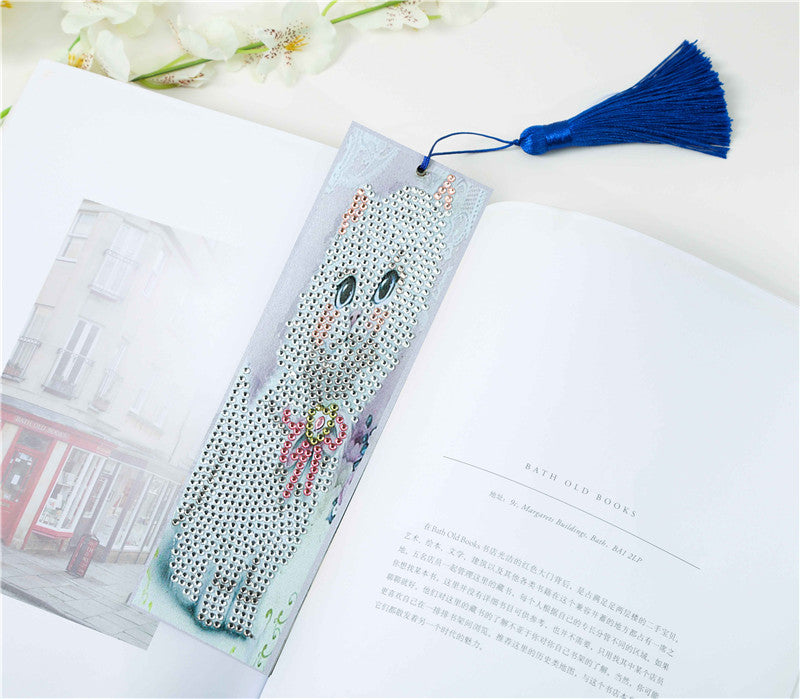 DIY Special Shaped Diamond Painting Leather Bookmark Tassel | Cat