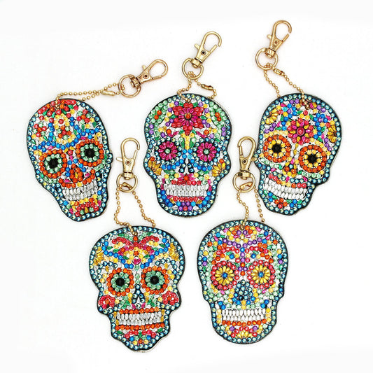 Double-sided stickers special diamond painted keychain key ring-Skeleton