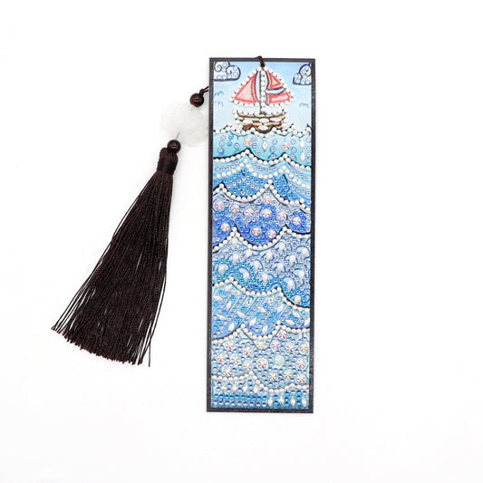 DIY Special Shaped Diamond Painting | Waves | Leather Tassel Bookmark
