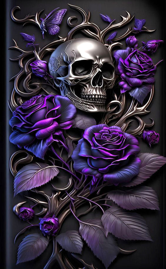 AB Diamond Painting  | Purple Rose Skull