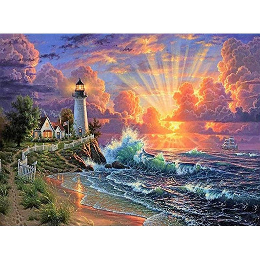 Lighthouse By The Sea   | Full Round Diamond Painting Kits
