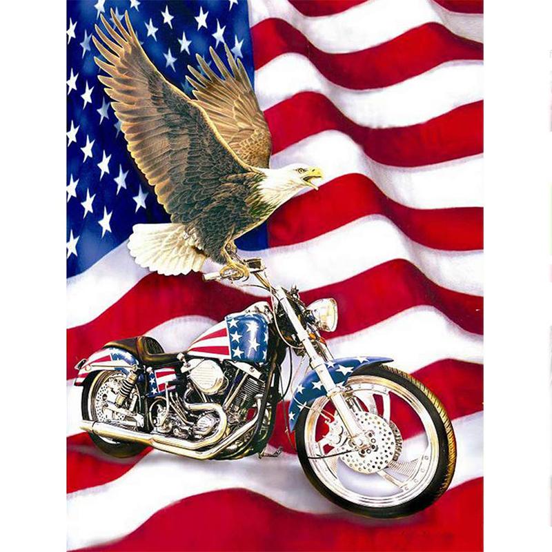 American Flag Motorcycle Eagle | Full Round Diamond Painting Kits