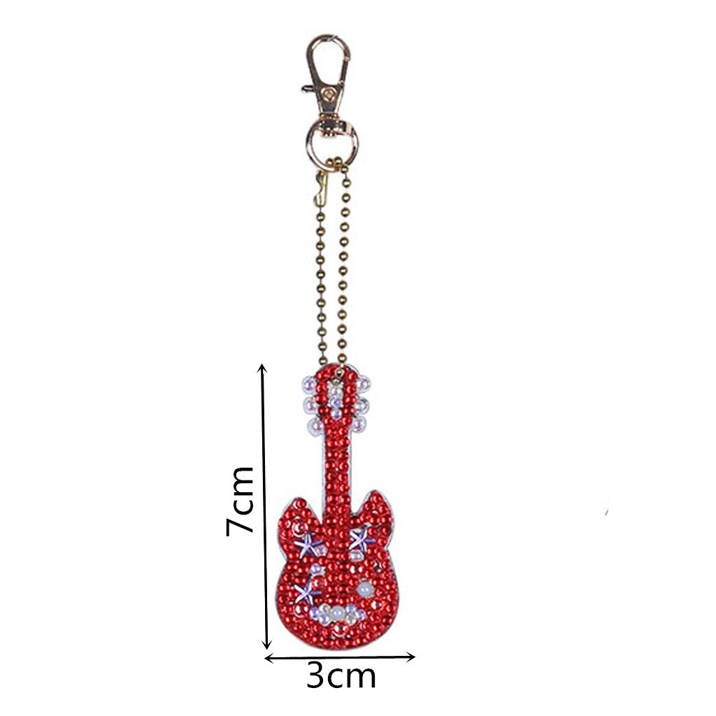 5pcs DIY Guitar Sets Special Shaped Full Drill Diamond Painting Key Chain with Key Ring Jewelry Gifts for Girl Bags