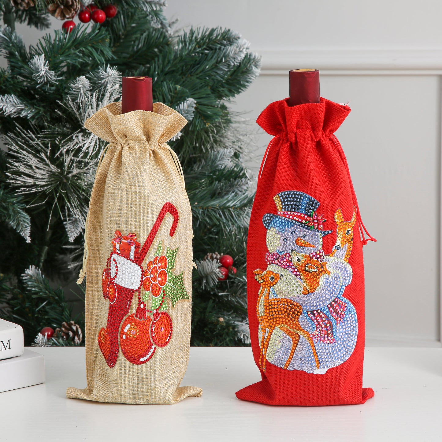 DIY Diamond Christmas Decoration | Snowman | Red Wine Gift Bag